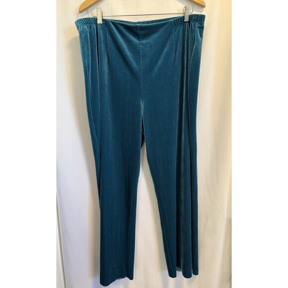 Chico's Travelers | Pant Velvet No Tummy Wide Leg Shortened Pull On Teal Sz 3/16 - Picture 1 of 6